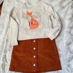 Long sleeve shirt with corduroy skirt